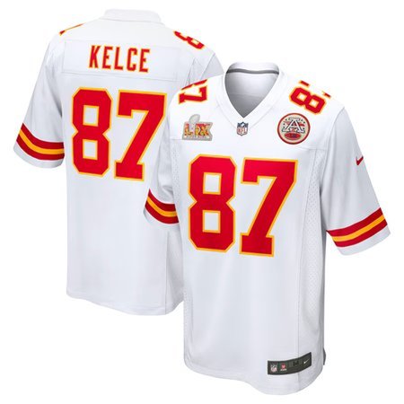 Men's Kansas City Chiefs #87 Travis Kelce White Super Bowl LIX Game Jersey